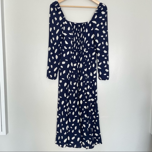 New! Reformation Sigmund Dress Splatter Print Navy Blue and White Size 2 - Picture 9 of 13